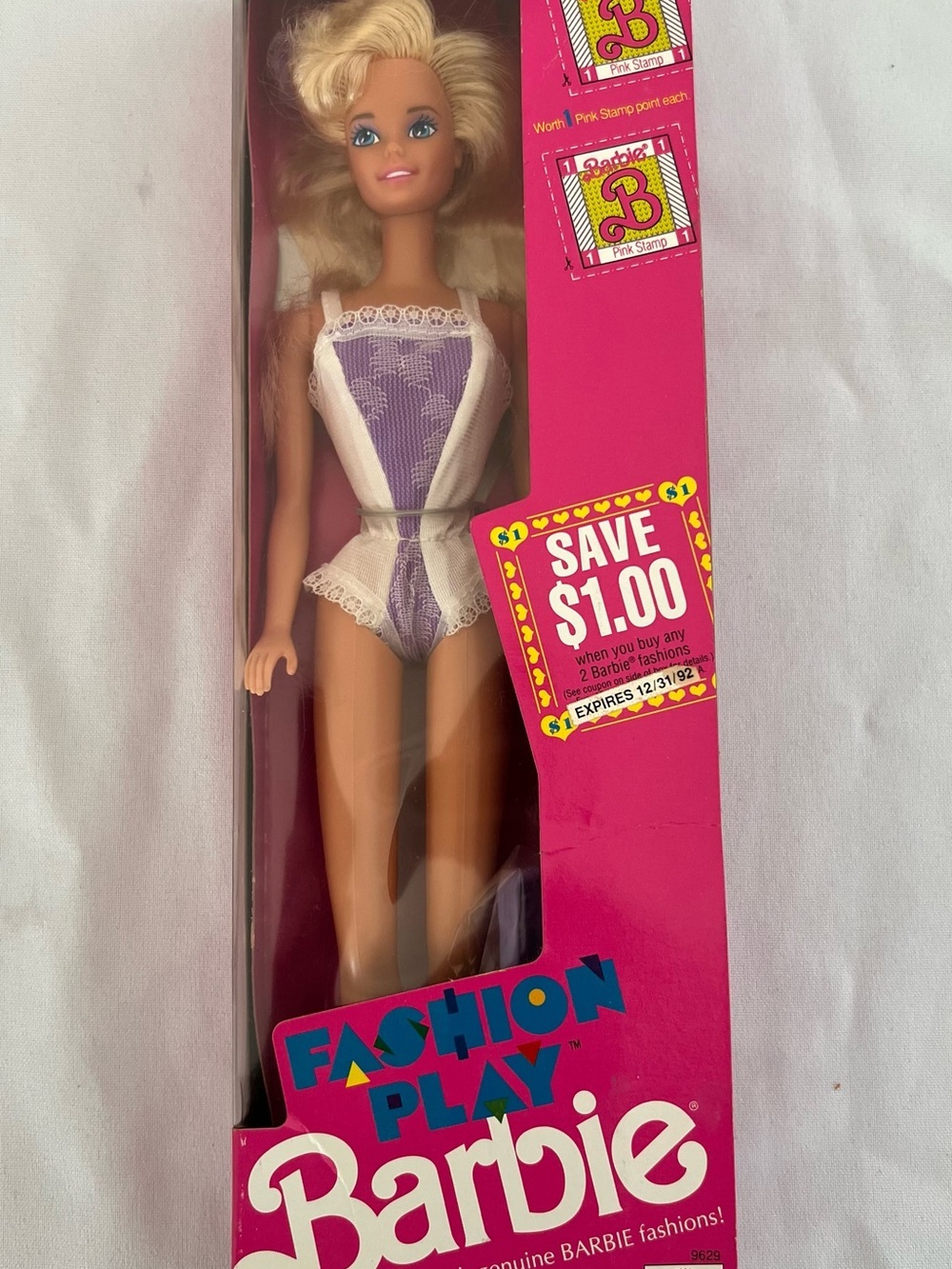 Vintage 1990 Fashion Play Barbie with Purple Lace Bodysuit